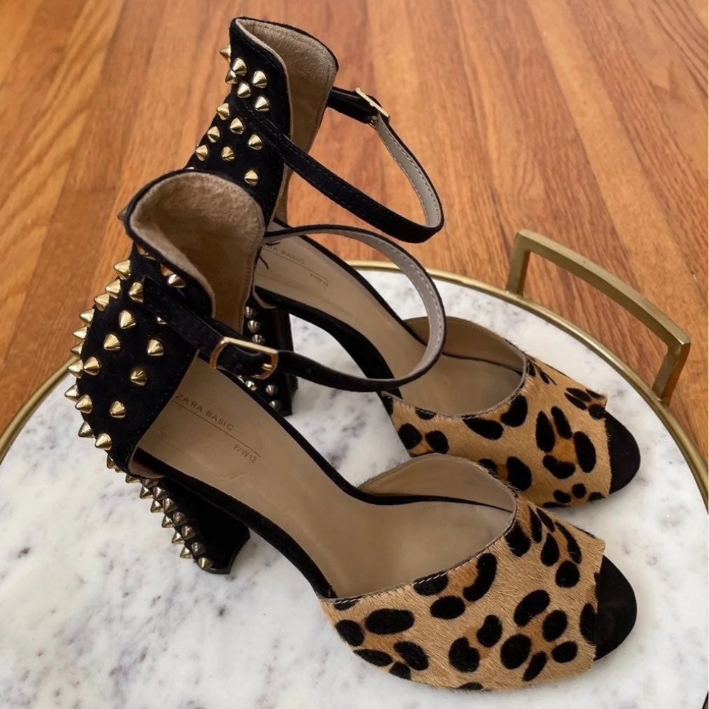 Zara Leopard & Stud Heeled Sandals
